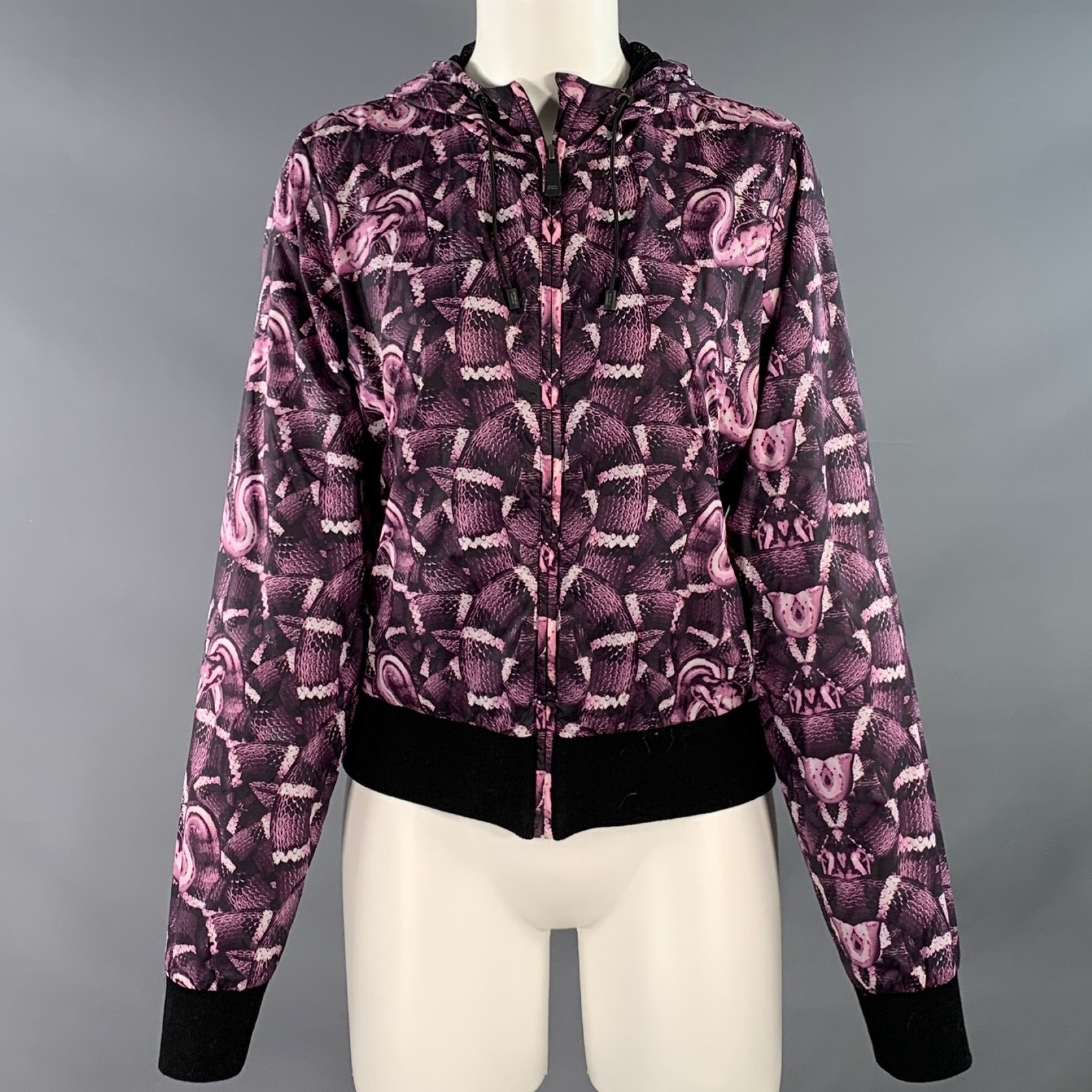 Marcelo Burlon Size S Black Purple Polyamide Snake Print Hooded Rain Jacket